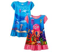 LOLPIP Camicie da notte per ragazze, vestito per bambini, camicia da notte con unicorno, confezione da 2, 3-10 anni, Rosa azzurro+balena dell'ottopo, 3-4 Anni
