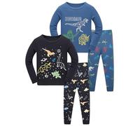 LOLPIP Pigiama a maniche lunghe, 4 pezzi, per bambini, set da 2-14 anni, 4P Blu Manydinosaurus, 5 anni
