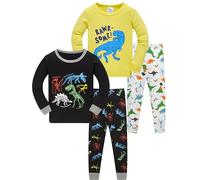 LOLPIP Pigiama a maniche lunghe, 4 pezzi, per bambini, set da 2-14 anni, 4p-dino Nero Giallo, 12 anni