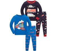 LOLPIP Pigiama a maniche lunghe, 4 pezzi, per bambini, set da 2-14 anni, 4p treno blu-nero, 7 anni