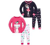 LOLPIP Pigiama da bambina 100% cotone pigiama per bambini a maniche lunghe 4 pezzi Set 1-12 anni, Girlballet gatto, 8 anni