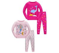 LOLPIP Pigiama da bambina 100% cotone pigiama per bambini a maniche lunghe 4 pezzi Set 1-12 anni, Sirena delfino, 8 anni