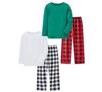 LOLPIP Pigiama da ragazzo Set da 4 pezzi per bambini Abbigliamento elasticizzato a coste cotone pigiameria bianca Top Pantaloni a quadretti da notte 3-11 anni, Lungo-assegnato-verde-bianco-4 pezzi, 4