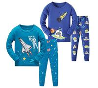 LOLPIP Pigiama per ragazzi Dinosauri Rockets Shaks Truck manica lunga 4 pezzi pigiameria 2-14 anni pigiama set, Blue Rocket 4 pezzi, 5 anni