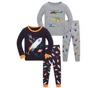 LOLPIP Pigiama per ragazzi Dinosauri Rockets Shaks Truck manica lunga 4 pezzi pigiameria 2-14 anni pigiama set, 4p-planerocket Blackgray, 10 anni