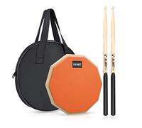 Lolunut - Pad per esercizi batteria, allenatore silenzioso in gomma morbida, base in legno, a doppio lato, con bacchette in legno massello, 20,3 cm, arancione