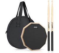 Lolunut - Pad per esercizi batteria, allenatore silenzioso in gomma morbida, base in legno, double-face, con bacchette in legno massello (20,3 cm, nero)