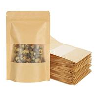 LOLYSIC (100PZ 12x20cm) Sacchetti Carta per Alimenti, Sacchetto Carta Kraft Autosigillante con Chiusura a Zip per Frutta Secca Biscotti Caramelle