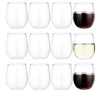 LOLYSIC 12 bicchieri da vino in plastica, 350 ml, riutilizzabili, senza stelo, trasparenti, infrangibili, senza stelo, per feste di Natale, campeggio, picnic