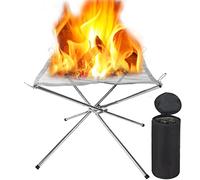LOLYSIC Pozzo portatile per il fuoco, pieghevole per esterni, in rete in acciaio inox, per campeggio, caminetto con borsa per il trasporto, braciere per riscaldamento, falò, barbecue, patio, giardino