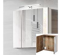 Lomadox Armadietto a specchio da bagno, 60 cm, quercia vintage, 2 porte, LED, interruttore, presa (60/65-75/17 cm)