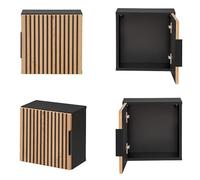 Lomadox Armadietto da bagno, 35 x 35 cm, 1 anta, quadrato, cubo, antracite, con scanalature nere, 35 x 35 x 22 cm