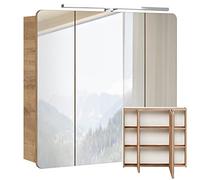 Lomadox - Armadietto da bagno con specchio, 80 cm, illuminazione a LED, rovere Wotano Nb, 3 ante, 80/75-80/16 cm