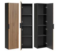 Lomadox Armadio alto da bagno, 35 x 140 x 25 cm, con ripiani in legno di quercia, colore antracite