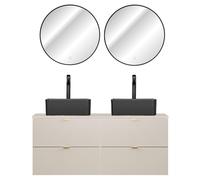 Lomadox Durango-56 - Set di 3 mobili da bagno con lavabo da 120 cm, in cashmere opaco, con lavabo in ceramica e specchio a LED