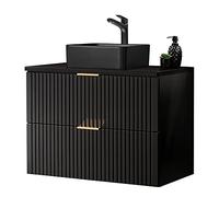 Lomadox Lavabo, 81 cm, con lavabo, nero opaco, scanalato, 80,6 x 72,2 x 46,5 cm