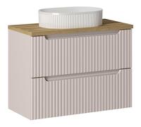 Lomadox Lavabo da bagno, 80 cm, con lavabo, cashmere e quercia, frontale scanalato