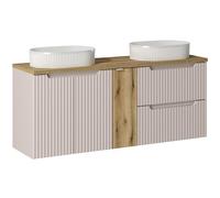 Lomadox Lavabo doppio da bagno, 140 cm, con 2 lavabo, cashmere e quercia, frontale scanalato