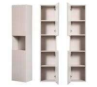 Lomadox Mobile alto da bagno in cashmere beige scanalato sul davanti, mobile da bagno a 2 ante (L x A x P): ca. 30/140/30 cm