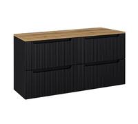 Lomadox Mobile Bagno Doppio Lavabo 120 cm Nero con Rovere, Anteriore scanalato, Senza Maniglia