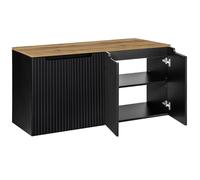 Lomadox Mobile Bagno Doppio Lavabo 120 cm Nero con Rovere, Anteriore scanalato, Senza Maniglia