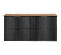 Lomadox Mobile da bagno, 120 cm, colore nero opaco, con rovere Nb, scanalato, con 4 estratti con chiusura morbida, larghezza x altezza x profondità: ca. 120,6/59,2/46,5 cm