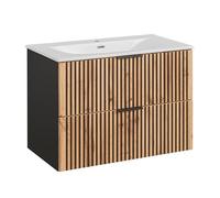 Lomadox Mobile da bagno 81 cm, con 2 cassetti, colore antracite con rovere nero, 81 x 58,5 x 46 cm (larghezza x altezza x profondità)