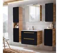 Lomadox - Mobile da bagno completo con lavabo in ceramica da 80 cm, armadietto per lavabo, armadietto pensile e mobile a specchio a LED, finitura satinata