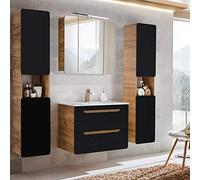 Lomadox - Mobile da bagno con lavabo in ceramica da 80 cm e armadietto a specchio, 2 armadi a specchio, finitura satinata