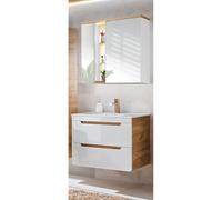 Lomadox - Mobile da bagno con lavabo in ceramica e specchio a LED, 80 cm