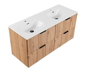 Lomadox Mobile da bagno con mobiletto da 120 cm, legno scanalato, 2 lavabi in ceramica, 4 cassetti con chiusura morbida, larghezza x altezza 121/58,5/46 cm