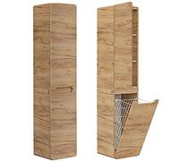 Lomadox Mobile da bagno rialzato con cesto portabiancheria, in legno di quercia, 35 x 175 x 35 cm