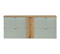 Lomadox Mobile doppio lavabo 140 cm, verde e rovere, parte anteriore scanalata, montaggio sospeso, profondità 40 cm