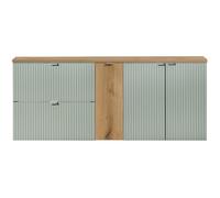 Lomadox Mobile doppio lavabo 140 cm, verde e rovere, parte anteriore scanalata, montaggio sospeso, profondità 40 cm