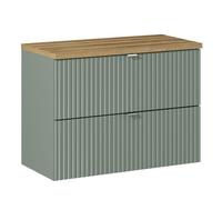Lomadox Mobile lavabo 80 cm in verde e rovere