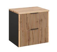 Lomadox Mobile sottolavabo da 60 cm, con piano lavabo, colore antracite con rovere scanalato, 60,6 x 59,2 x 46,5 cm (larghezza x altezza x profondità)