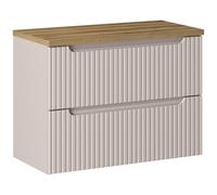 Lomadox Mobiletto da bagno 80 cm, cashmere e quercia, frontale scanalato, 2 cassetti con chiusura morbida