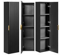 Lomadox Mobili da bagno in nero opaco scanalato, armadietto laterale per il bagno, armadietto da bagno, 35/140/25 cm (larghezza x altezza x profondità)