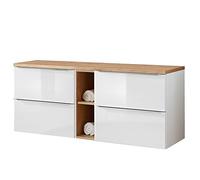 Lomadox Mobili da bagno, set di mobiletti per lavabo, bianco lucido, 4 estratti con chiusura morbida, 1 ripiano, larghezza x altezza x profondità: ca. 141/59,5/46 cm