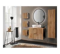 Lomadox Set completo da bagno, 6 pezzi, lavabo in ceramica, 80 cm, armadietto sospeso, armadietto alto in rovere antracite