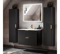 Lomadox Set completo di mobili da bagno, con effetto scanalato, 80 cm, lavabo in ceramica, specchio a LED, altezza 180/200/46 cm