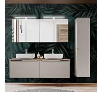 Lomadox Set completo di mobili da bagno in rovere vintage, 160 cm, 2 lavabi in ceramica, 2 armadi a specchio a LED, armadio alto