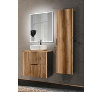 Lomadox Set da bagno da 3 pezzi con mobiletto alto, 60 cm, in ceramica, colore antracite con rovere