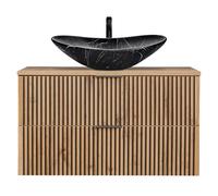 Lomadox Set di lavabo, 100 cm, con mobiletto in rovere antracite Nb. nero scanalato, lavabo in ceramica nera marmorizzata (larghezza x altezza x profondità) ca. 100,6/74,7/46,5 cm