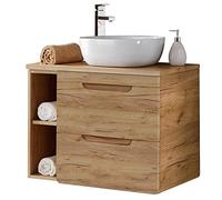 Lomadox Set di mobiletti per lavabo in legno di quercia votanea, 2 cassetti Softclose, scaffale, larghezza x altezza x profondità circa 81 x 76,5 x 46 cm