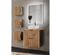 Lomadox Set di mobili da bagno, 5 pezzi, con mobiletto per lavabo, 60 cm, in ceramica, 3 pensili, colore antracite con rovere