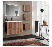 Lomadox Set di mobili da bagno, 5 pezzi, lavabo 80 cm ceramica, illuminazione specchio, 3 pensili, antracite rovere Wotan, scanalature MDF nero