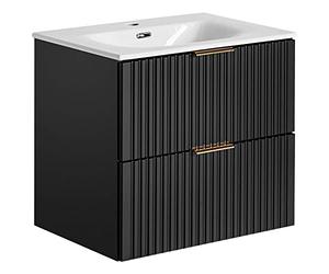 Lomadox Set di mobili da bagno, 61 cm, con lavabo in ceramica, colore nero opaco, con frontale scanalato, con 2 estratti Softclose, larghezza x altezza ca. 61/58,5/46 cm