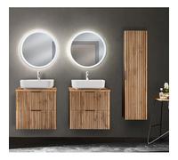 Lomadox Set di mobili da bagno con 2 lavabi da 60 cm, in ceramica, colore antracite, colore rovere Wotan, scanalature, colore nero