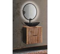Lomadox Set di mobili da bagno con lavabo da 60 cm, con funzione touch, colore antracite, rovere nero, scanalato, 62/200/46,5 cm